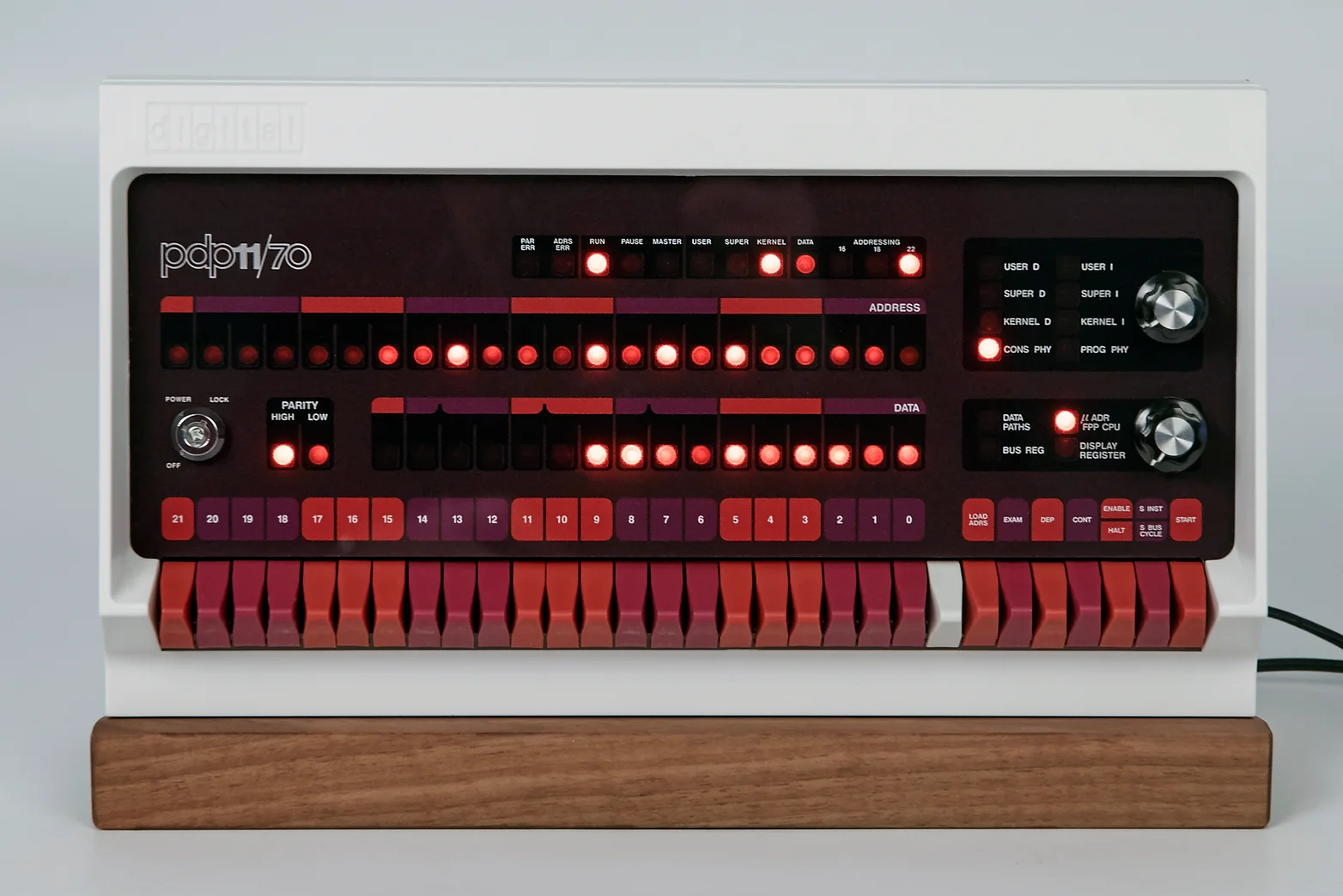 PDP-11 replica front panel view - authentic computer history recreation